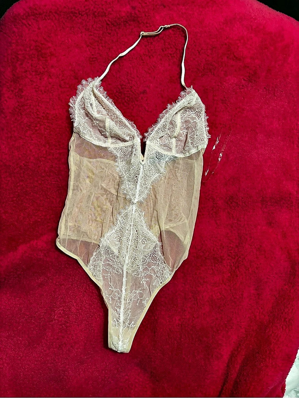Victoria's Secret Lace Bodysuit in Beige-Size Medium